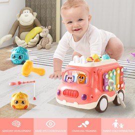 bbidealy Car Toys for 1-2 Year Old Girl Gifts Baby Toys 6-12-18 Months+,6 in 1 Montessori Toys,Baby Bus Musical Learning Toys for Toddlers 1-3,Christmas Birthday Gift for Boys Girls Kids