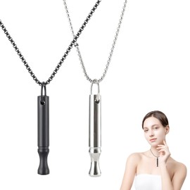 2 Pieces Breathing Necklace Aids,Necklaces Stress Relief Carry for Anxiety-Portable Breath Inhaler Lanyard Stainless Steel Whistle,for Women Men Gifts Christmas Valentine Birthday(Black/Silver)