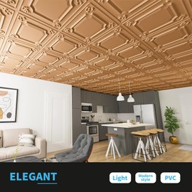 Art3d Drop Ceiling Tiles 24x24 in Bronze (12-Pack, 48 Sq.ft), Wainscoting Panels Glue Up 2x2