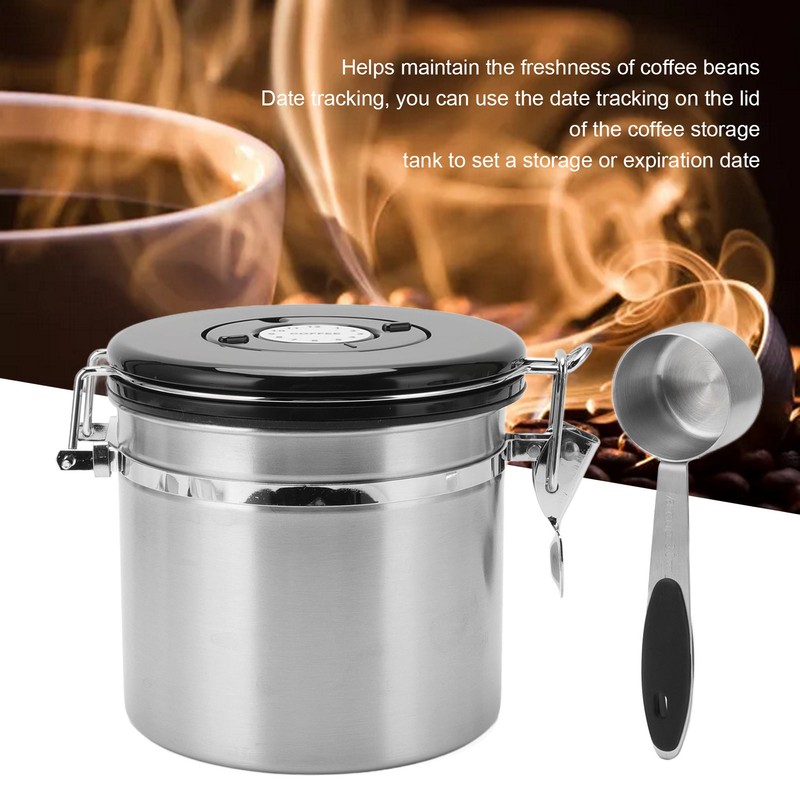 Coffee Bean Storage Stainless Steel Airtight Container Coffee with 30ml