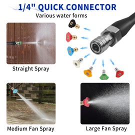 DZQPPC Garden Hose to Pressure Washer Nozzles Adapter, 3/4” GHT to 1/4”Quick Connect Water Hose to Power Washer Connector with 5 Degrees 2 Second Story Nozzles