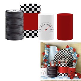 HISDH Red Checkered Race Cylinder Pillars Covers for Racing Car Theme 1st Birthday Party Decorations Pedestal Stand Tablecloth Cover Boys Baby Shower Festa Parties Props(Fit for D16''x H36'' Tables)