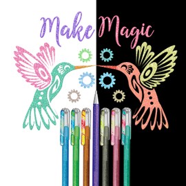 Pentel Hybrid Dual Metallic Gel Ink Rollerball Pens Pastel Metallic K110, Light Purple + Red & Metallic Blue, Pack of 12