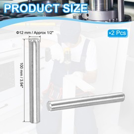 PATIKIL 304 Stainless Steel Dowel Pin 12x100 mm (1/2" Dia), 2 Pcs Hardened Metal Dowel Pins Bunk Bed Pegs Pin Replacement Hardware for Shelf Furniture Assembly DIY