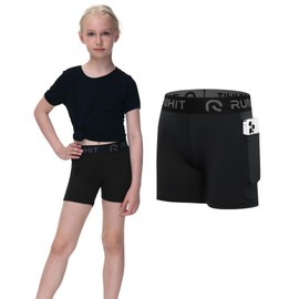 Runhit 3 Pack 4" Girls Volleyball Shorts Spandex Dance Shorts for Girls Youth Running Athletic Biker Shorts with Pockets Black XS