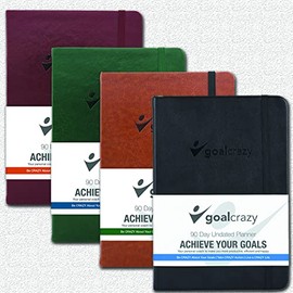 Goal Crazy Undated Planner - 90 Day Guided Journal, 2024 2025 Weekly Organization, Productivity Habit Tracker, Inspirational, Life Setting, Leather, Almond Pages