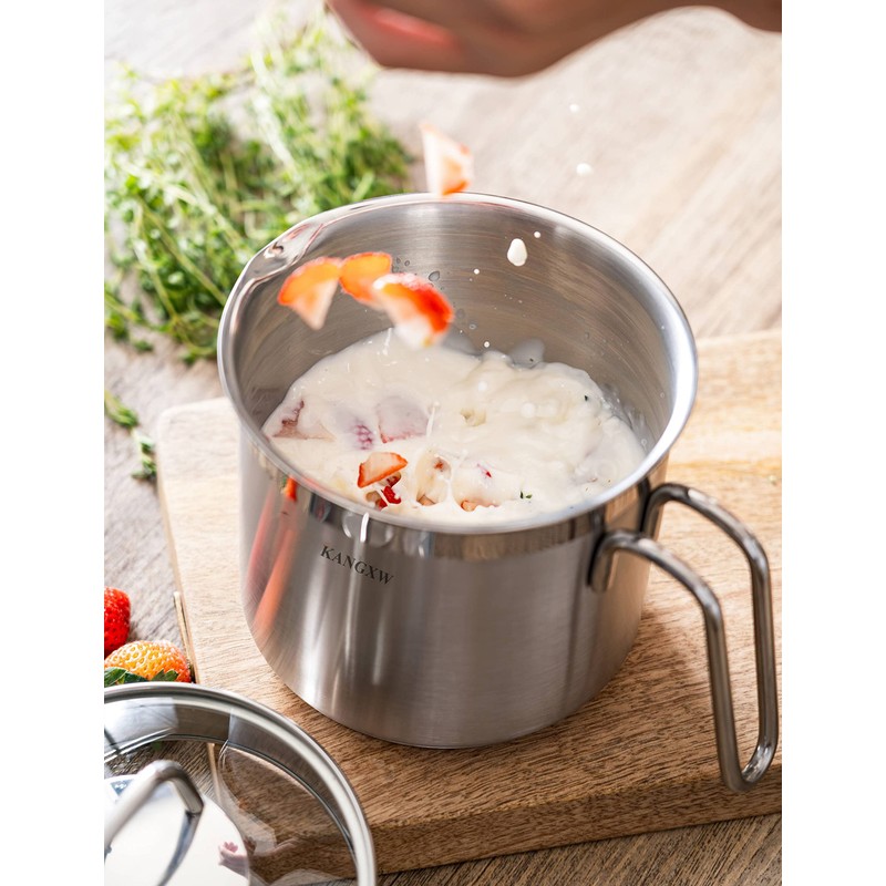 KANGXW Stainless Steel Milk Pot, 2.7 Quart Saucepan, With Pour