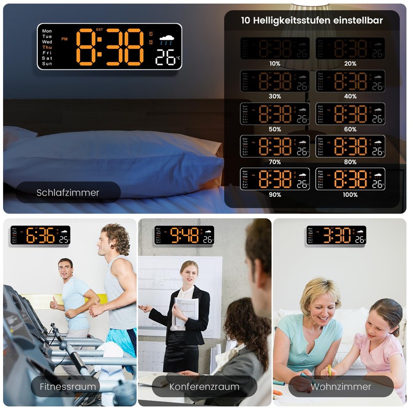 PiKaPiKaP 12 Inch Large Digital Wall Clock for Living Room,