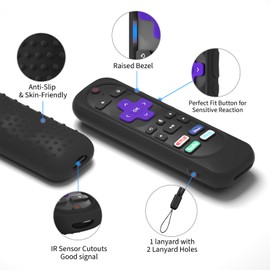 Silicone Remote Cover for Roku TV Remote,Silicone Case Cover Compatible with Most Roku Voice Remote,Shockproof Washable Roku Rmote Cover with Lanyard (Black)