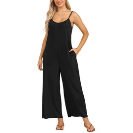 Bellcoco Womens Summer Outfits Jumpsuit Sleeveless Spaghetti Straps Wide Leg Pants Romper Jumpsuits Loose Fit Overalls Workout Sets For Women Black Small
