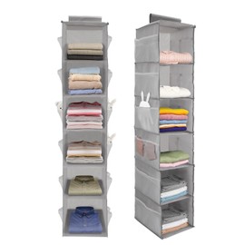 HOSTK 2Pack Hanging Closet Organizer, 6 Tier Hanging Storage Shelves, Foldable Clothes Organization, Wardrobe Organiser with 18 Side Pockets for Home Bedroom Organization Clothes Accessories