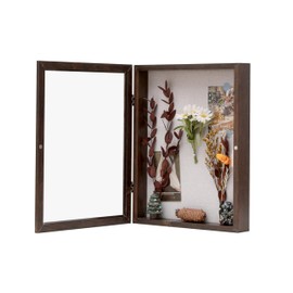 DEMAIKE 11x14 Shadow Box Frame with Linen Back, Wood Glass Display Case for Medals, Photos, Memorabilia, Awards - Pins Included- Walnut