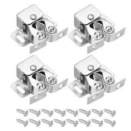 QUARKZMAN Set of 4 Double Roller Catch Cabinet Locking Hardware Fitting for Cabinet Cupboard Wardrobe Furniture Door Silver