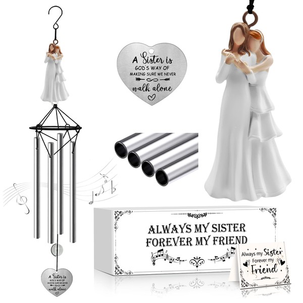 Sister Gifts from Sisters, Christmas Sister Gifts Angel Wind Chimes, for Sister Birthday, Rahki, Galentine's Day, Gift for Sister in Law, Best Friend, Bestie Wind Chimes for Outside Deep to