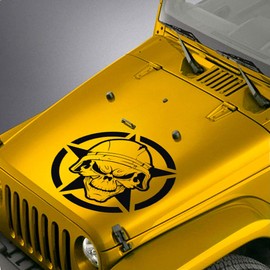 SkunkMonkey - Hood Decal fits Jeep Wrangler TJ LJ JK JKU - Army Star Soldier Skull Sticker - Black Stickers