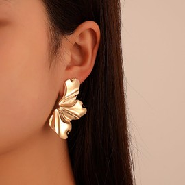 Gold Flower Earrings for Women Large Flower Dangle Studs Earrings Boho Gold Flower Butterfly Leaf Statement Earrings Chunky Floral Earrings Jewelry for Women (Half a flower)
