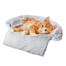 Calming Dogs/Cats Bed Mats, Dog Pad Washable Removable Couch Cover, Plush Long Fur Mat for Pets, Waterproof Lining, Perfect for Small, Medium and Large Dogs and Cats (Gradient Gray, 21"x21")