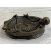 Art Deco Skeleton Skull Ashtray Bar Office Home Decor Bronze