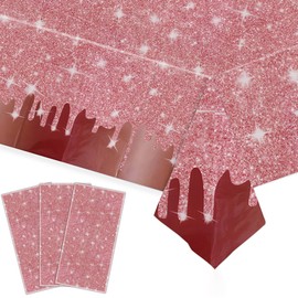 AIMALL 3 PCS Rose Gold Themed Disposable Tablecloth, Waterproof PE Material, Multipurpose Use as Background Cloth, 108" x 54"