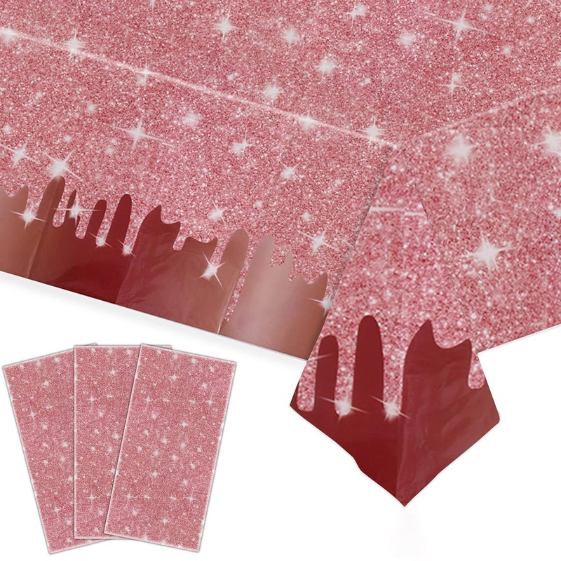 AIMALL 3 PCS Rose Gold Themed Disposable Tablecloth, Waterproof PE