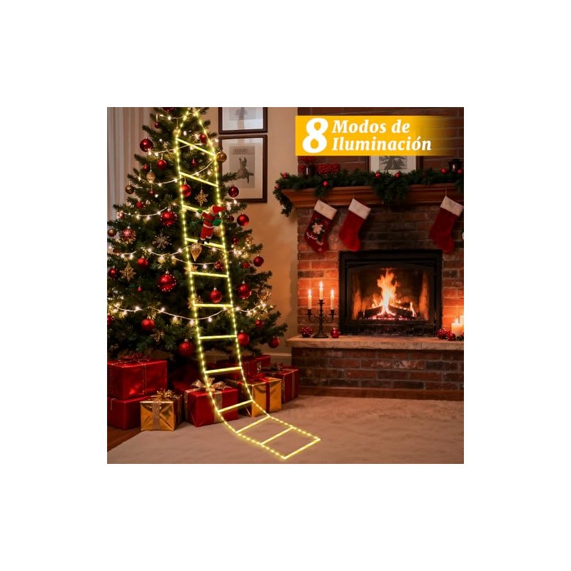 Luces Navideñas de Escalera 3M 240 LED con Santa Claus