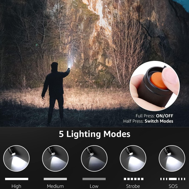 HYVCZP 1/2/3 Pack ​LED Torch,Super Bright Flashlight,5 Modes Adjustable Focus,