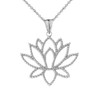 Exotic Sterling Silver Lotus Flower Filigree-Style Charm Pendant Necklace, 22"