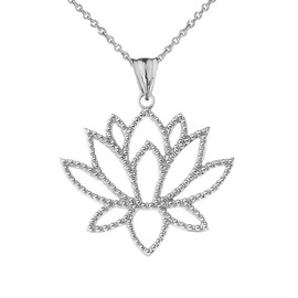 Exotic Sterling Silver Lotus Flower Filigree-Style Charm Pendant Necklace, 22"