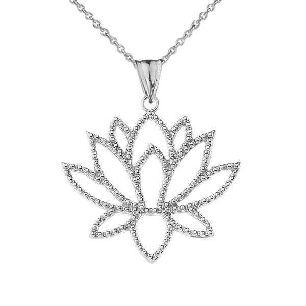 Exotic Sterling Silver Lotus Flower Filigree-Style Charm Pendant Necklace, 22"