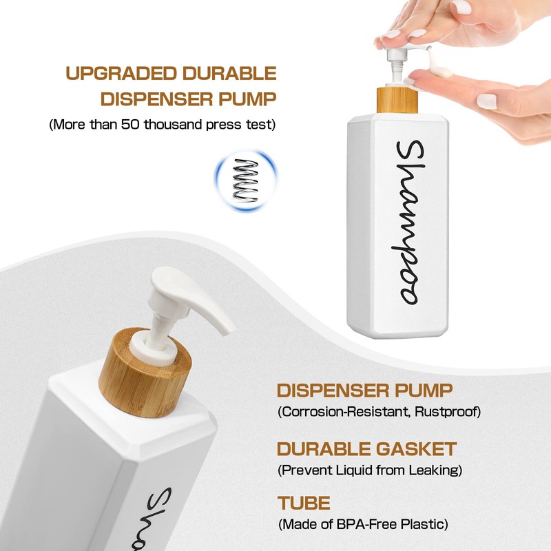GMISUN Shampoo and Conditioner Dispenser, Refillable White Shampoo and Conditioner
