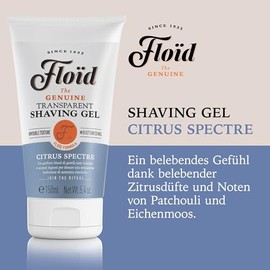 Floïd Citrus Spectre Shaving Gel (150ml) with Glycerine to Protect and Hydrate Skin, Gel for a Smooth Shave with Relaxing Warm Fragrance