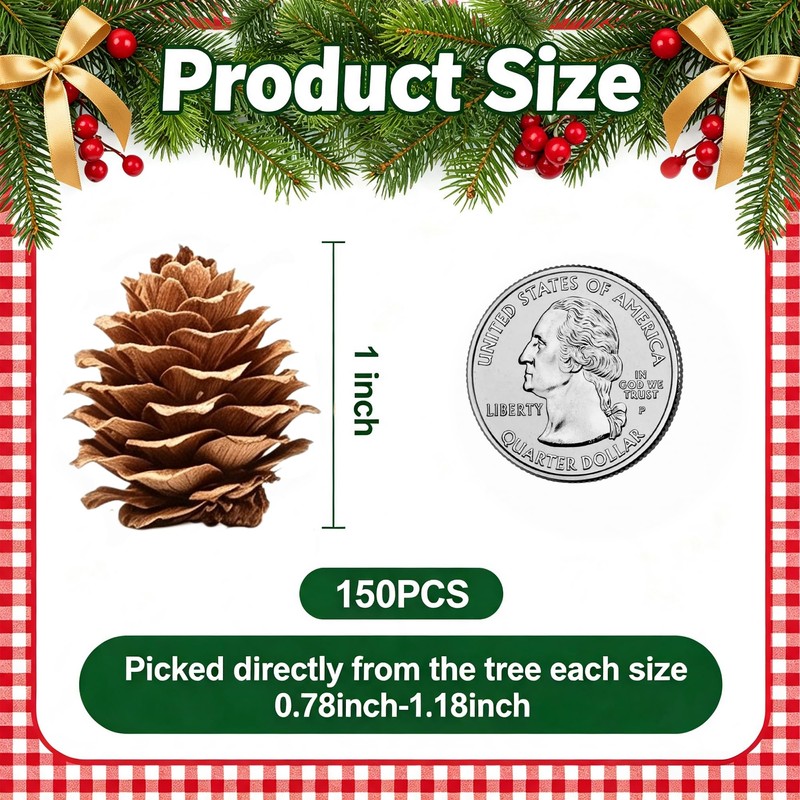 150Pcs Mini Pine Cones for Crafts, 1.18" Natural Pinecones Ornaments
