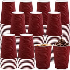 RXLWYUNLAE 120 Pack Paper Coffee Cups, 12 oz Disposable Paper Cups,Corrugated Insulated Ripple Wall, Paper Ripple Cups for Coffee, Hot Chocolate and Hot Tea Drinks - Red