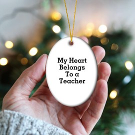 Teacher's Heart Belongs to A Oval Ornament, Funny Christmas Unique Gift from Friends to Teacher, Oval Ornament for Teacher's Desk, Gifts for Teachers