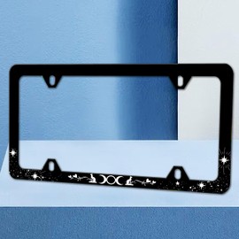 Triple Goddess Symbol License Plate Frame Funny Three Moons Auto Accessory Bracket Stainless Steel License Plate Holder with Screws for Women Men 6x12 Inch 4 Holes License Plate Frames