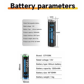 CITYORK Type-C USB 4 Pack 1.5 V AA 3000mWh and 4 Pack AAA 1200mWh Lion Rechargeable Battery, Constant Output and Fast Charging (Include Type-C USB Cable)