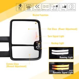 Towing Mirrors Switchback Dynamic Turn Light for 2007-2013 Chevy Silverado Suburban Tahoe GMC Sierra Yukon with Running Lights Power Glass Backup Lamp Heated Set (Black-Dynamic Signal Light)