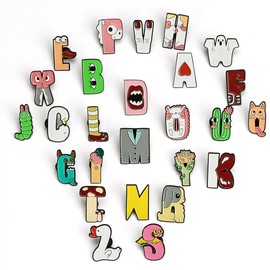 Cartoon Initial A-Z 26 Letters Brooch Pins Colorful Cute Animal Alphabet Enamel Lapel Pin DIY Badge Gifts (V)