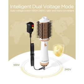 Plavogue Dual Voltage Blow Dryer Brush for European Travel,110V-240V Hot Air Brush with Volumizer, Negative Ionic Anti-Frizz - Styling Brush with Ceramic Coating for Long/Mid Hair Types, Oval Shape