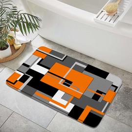Orange Bath Mat Black White Grey Geometric Abstract Mid Century 17.8x29.5