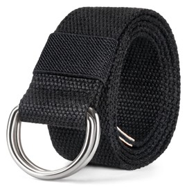 maikun Canvas Web Belt Double D-ring Buckle 1 1/2 Inch Wide 42" Inch Long with Metal Tip Solid Color Black