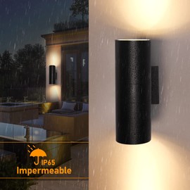 Aplique de pared exterior LED, HORKEY Negro Lámparas de Pared Impermeables IP65 3000K 14W, Aluminio Mate, Para Puerta de Entrada, Patio, Terraza, Pasillo, Porche, Poste, Garaje, Luz Blanca Cálida