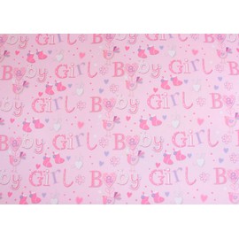 Simon Elvin BABY GIRL WRAPPING PAPER - 2 SHEETS OF GIFT WRAP & ONE TAG - SE2595
