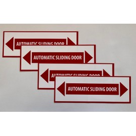 Five Star Graphics (4 Pack) Automatic Sliding Door Sticker Vinyl Decals 10"" X 3.5"" (X4PS195), Red, White