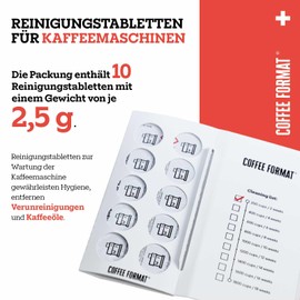 Coffee Format Cleaning TABS+ 10 x 2.5 g, Cleaning Tablets for Fully Automatic Coffee Machines and Coffee Machines, Universally Compatible with Krups, Franke, Gaggia, Miele, SwissErgo, Miele and Others