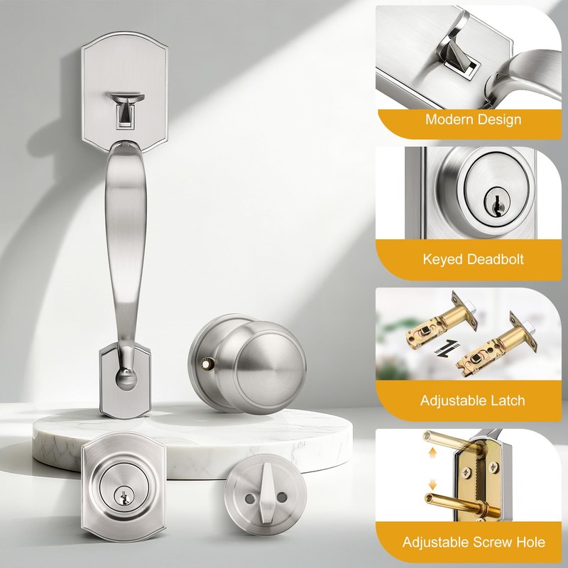 Probrico Brushed Nickel Door Locks for Front Door, Entry Door