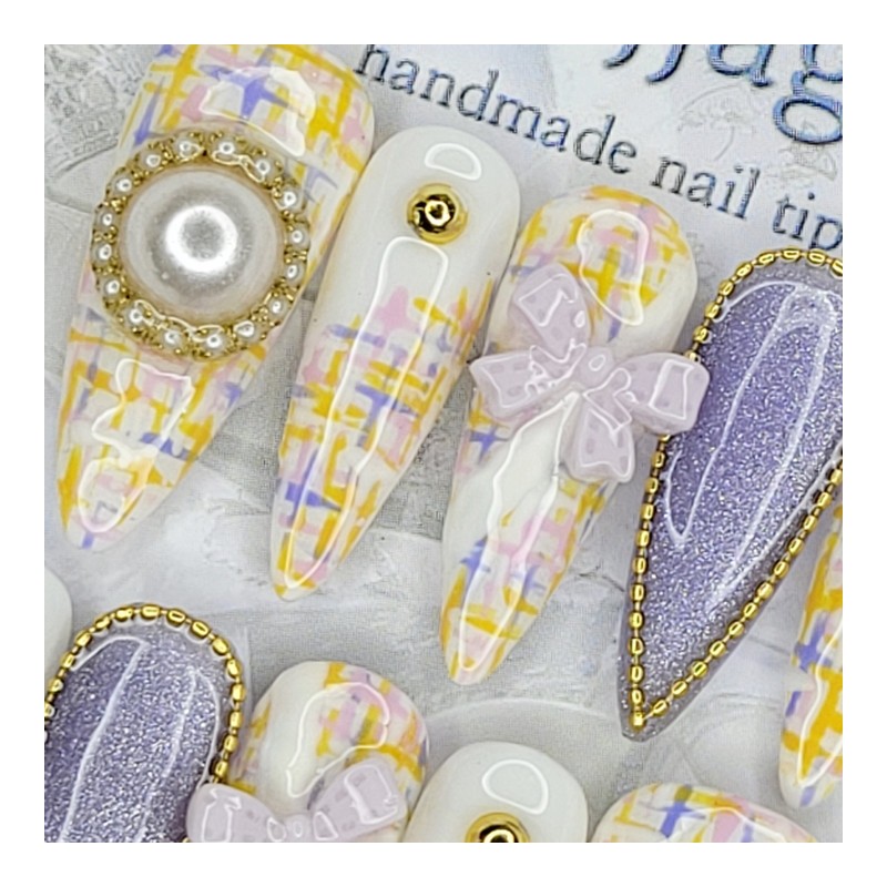 Pearl Tweed Handmade Nail Tips - Oval / 진주 트위드