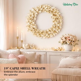 HolidayTree Handcrafted 19" Capiz Shell Wreath – Shimmering Coastal Décor with Iridescent Shells & Acrylic Beads – Elegant Wall, Door & Mantel Accent