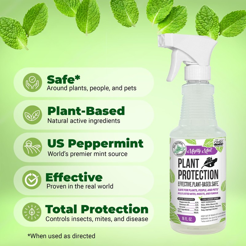 Mighty Mint Peppermint Plant Protection Spray for Insects, Gnats, Fungus,