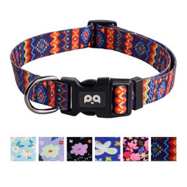 QQPETS Adjustable Soft Dog Collar: Print Flower Pink Multicolor Cute Patterns for XS Small Medium Large Pet Girl Boy Puppy Walking Running Training